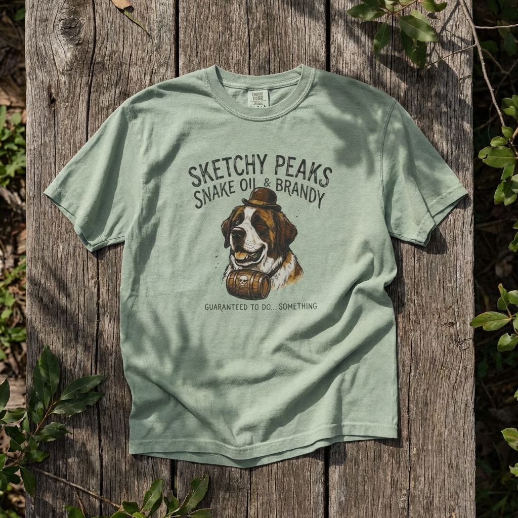 Sketchy Peaks Brandy & Snake Oil Dog T-Shirt