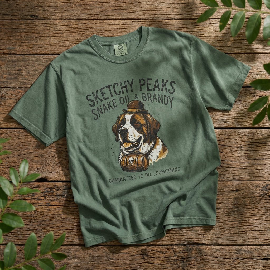Sketchy Peaks Brandy & Snake Oil Dog T-Shirt