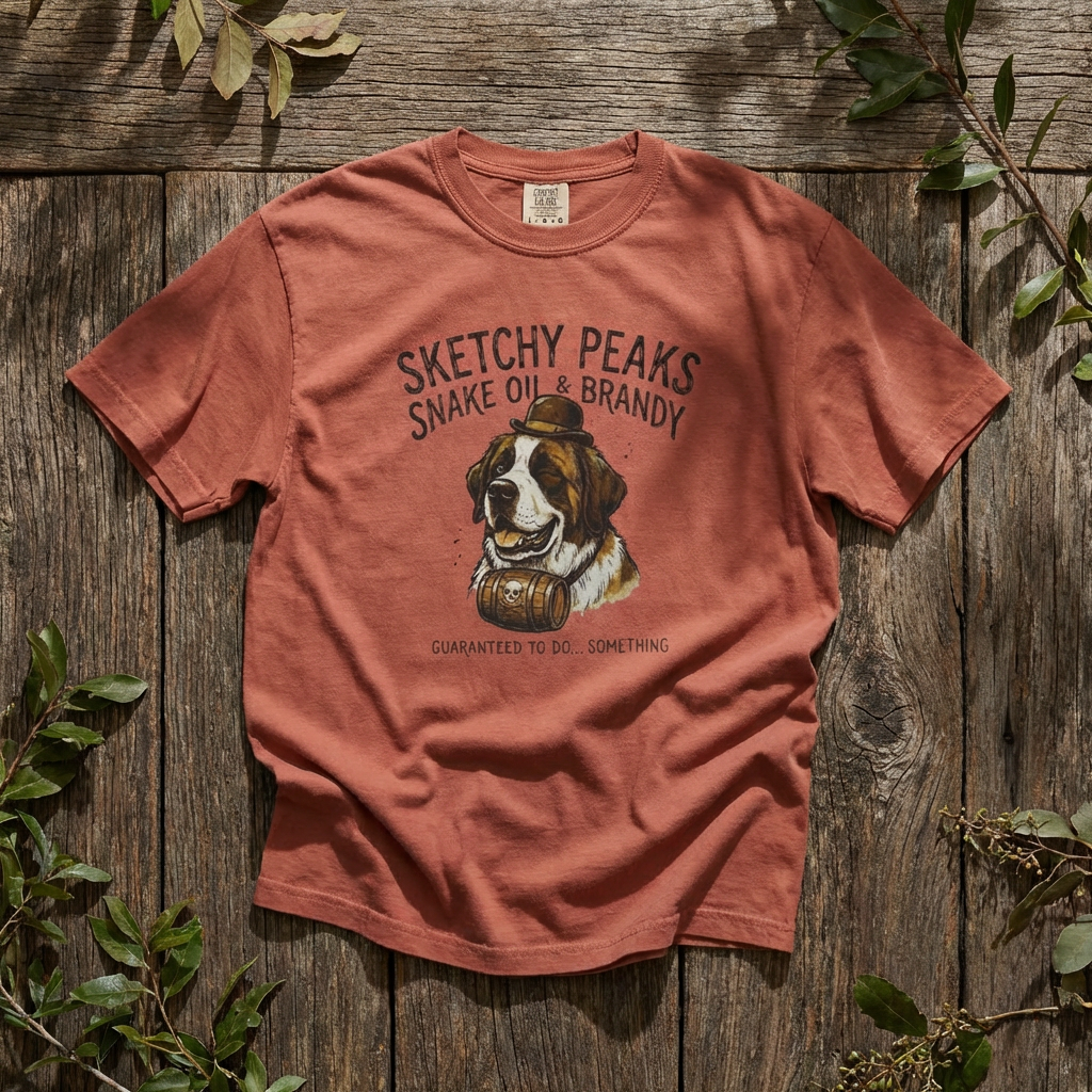 Sketchy Peaks Brandy & Snake Oil Dog T-Shirt