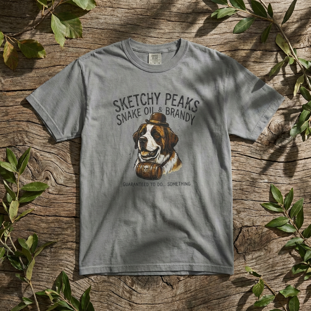 Sketchy Peaks Brandy & Snake Oil Dog T-Shirt