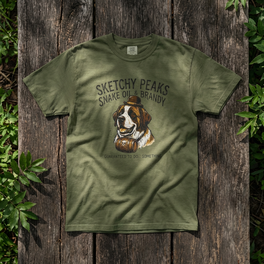 Sketchy Peaks Brandy & Snake Oil Dog T-Shirt