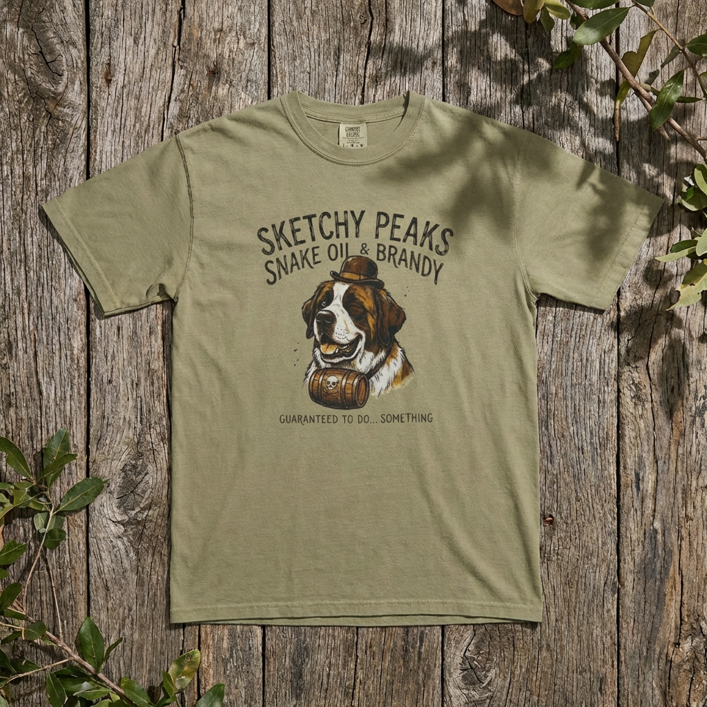 Sketchy Peaks Brandy & Snake Oil Dog T-Shirt