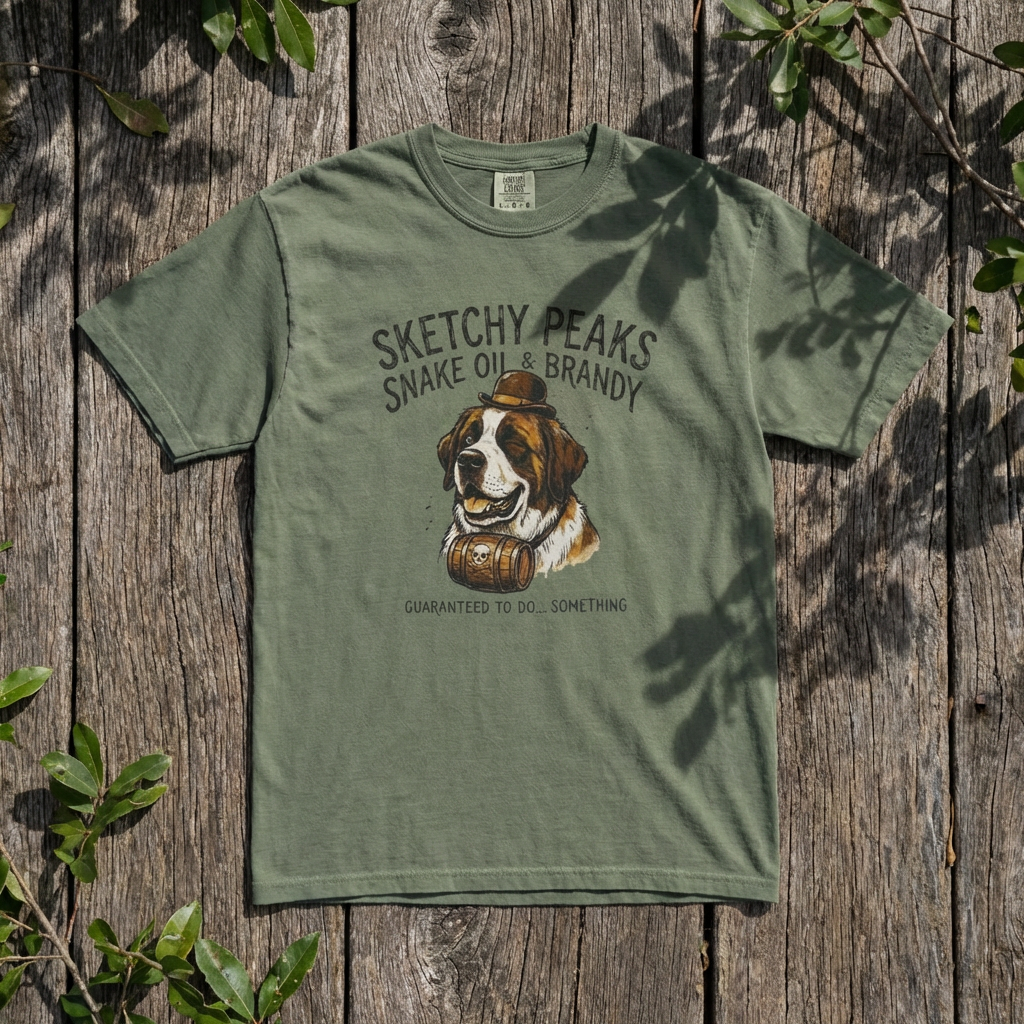 Sketchy Peaks Brandy & Snake Oil Dog T-Shirt