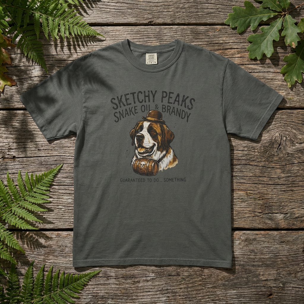 Sketchy Peaks Brandy & Snake Oil Dog T-Shirt