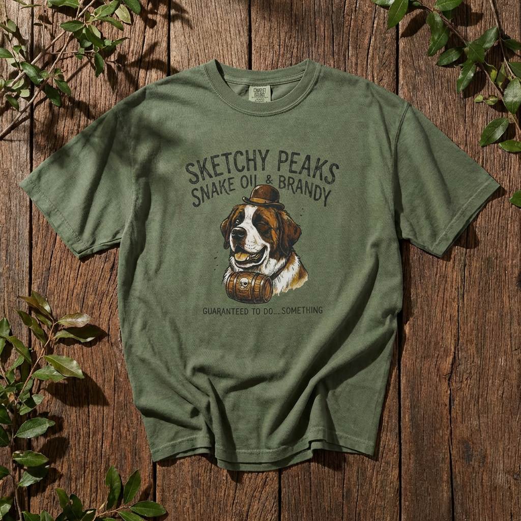 Sketchy Peaks Brandy & Snake Oil Dog T-Shirt